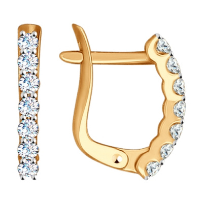 Серьги из золота, Красное золото металл, проба 585, 14   Фианит недраг Круг 2, 14  0,178 Фианит недраг Круг 2