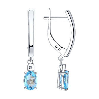 Серьги из серебра, Родированное серебро металл, проба 925, 2 Бр Круг 17    0,008 2/3А; 2  Топаз Овал 7*5