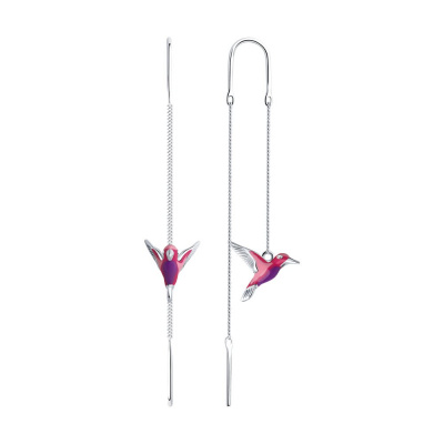 Серьги из серебра, Родированное серебро металл, проба 925, 2   Эмаль  0