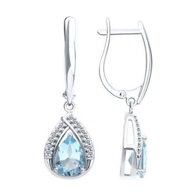 Серьги из серебра, Родированное серебро металл, проба 925, 2  0,511 Топаз Груша 8*6 ; 28  0,050 Фианит недраг Круг 1