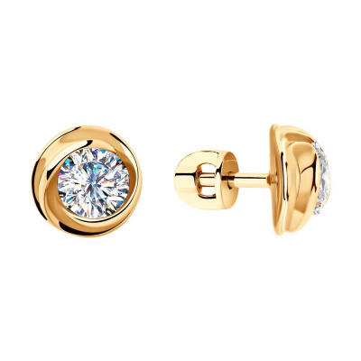 Серьги из серебра, Золочение розовое металл, проба 925, 2  Фианит недраг Круг 6