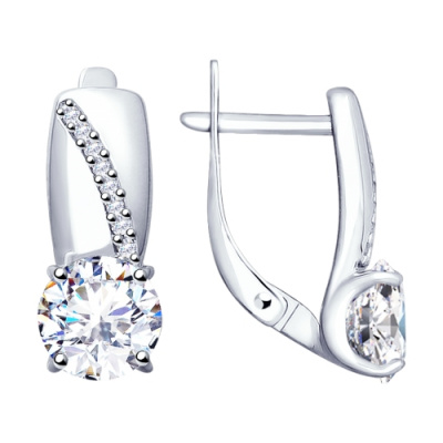 Серьги из серебра, Родированное серебро металл, проба 925, 16  Фианит SWAROVSKI Круг 1 ; 2  Фианит SWAROVSKI Круг 7