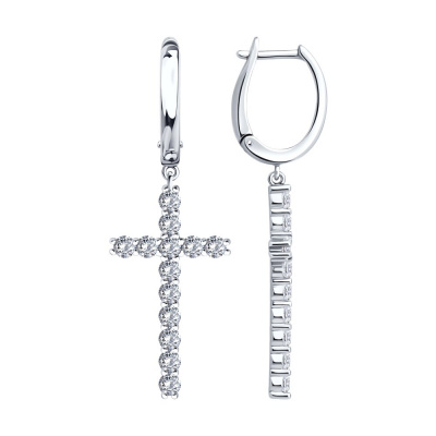 Серьги из серебра, Родированное серебро металл, проба 925, 26  1,043 Фианит недраг Круг 3