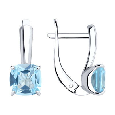 Серьги из серебра, Родированное серебро металл, проба 925, 2   Топаз Антик 7*7