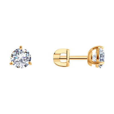 Серьги из золота, Красное золото металл, проба 585, 2   Фианит недраг Круг 6