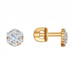 Серьги из золота, Красное золото металл, проба 585, 12  Фианит недраг Круг 1,5 ; 2  Фианит недраг Круг 2,5