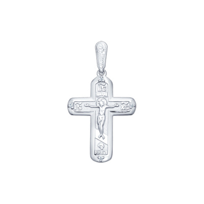 Крест из серебра, Родированное серебро металл, проба 925, 4  Фианит Круг 1