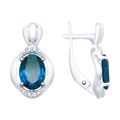 Серьги из серебра, Родированное серебро металл, проба 925, 2  Топаз Овал 8*6 ; 12  Фианит Круг 1