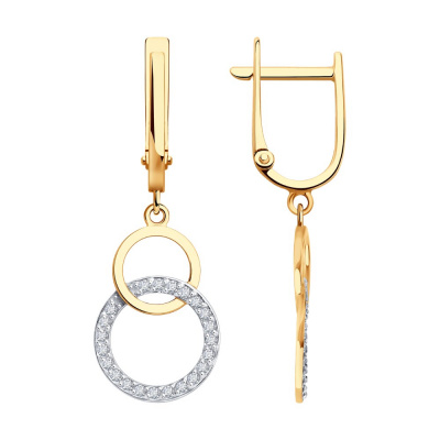 Серьги из золота, Красное золото металл, проба 585, 44   Фианит недраг Круг 1