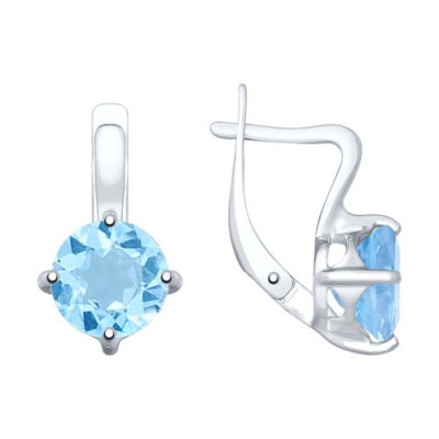 Серьги из серебра, Родированное серебро металл, проба 925, 2   Топаз Круг 8