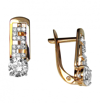 Серьги из золота, Красное золото металл, проба 585, Фианит Signity(Австрия)