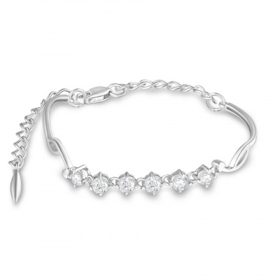 Браслет из серебра, Родированное серебро металл, проба 925, 6 Фианит Бесцветный 0,420
