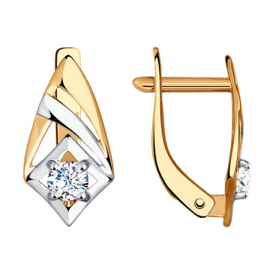 Серьги из золота, Красное золото металл, проба 585, 2   Фианит недраг Круг 3,5