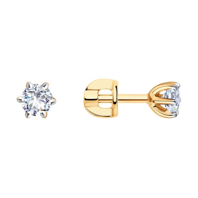 Серьги из золота,  металл, проба 375, 2  Фианит недраг Круг 4