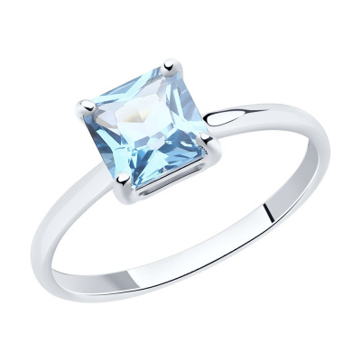 Кольцо из золота, Белое золото металл, проба 585, 1   Топаз Октагон 6*6