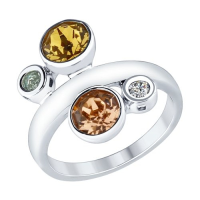 Кольцо из серебра, Родированное серебро металл, проба 925, 1  Кристалл Swarovski Круг 6 ; 1  Кристалл