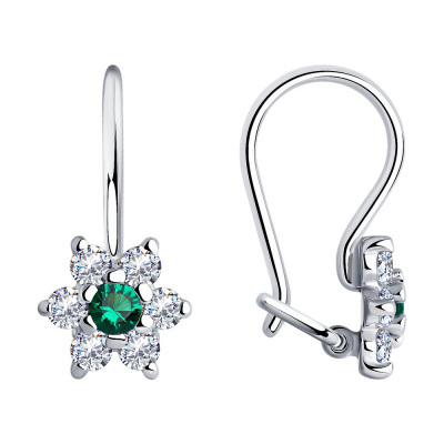 Серьги из серебра, Родированное серебро металл, проба 925, 2  Фианит недраг Круг 2,5 ; 12  Фианит недраг Круг 2