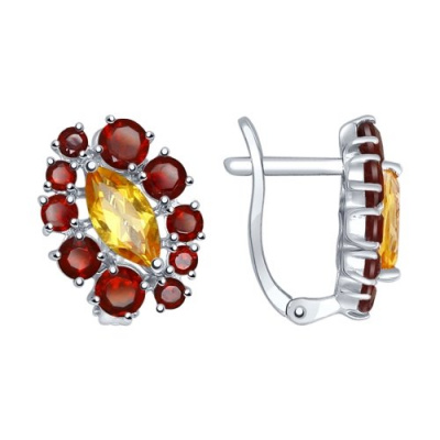 Серьги из серебра, Родированное серебро металл, проба 925, 8  Гранат Круг 2 ; 4  Гранат Круг 2,5 ; 4  Гранат Круг 3 ; 4  Гранат Круг 3,5 ; 2  Цитрин Ма