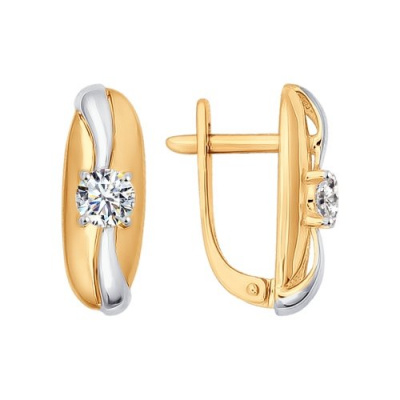 Серьги из золота, Красное золото металл, проба 585, 2  Фианит Круг 4