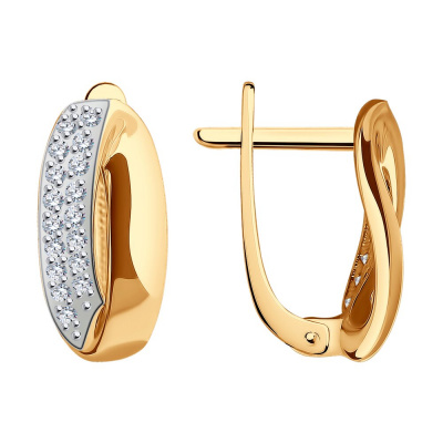 Серьги из золота, Красное золото металл, проба 585, 34  Фианит недраг Круг 1