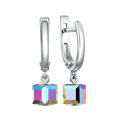 Серьги из серебра, Родированное серебро металл, проба 925, 2 Кристалл Swarovski Австрия  Мистик зелёный 0,860