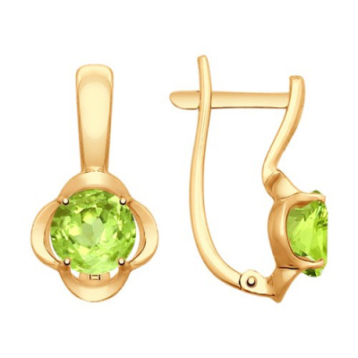 Серьги из золота, Красное золото металл, проба 585, Хризолит