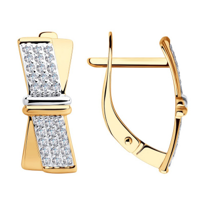 Серьги из золота, Красное золото металл, проба 585, 60   Фианит недраг Круг 1
