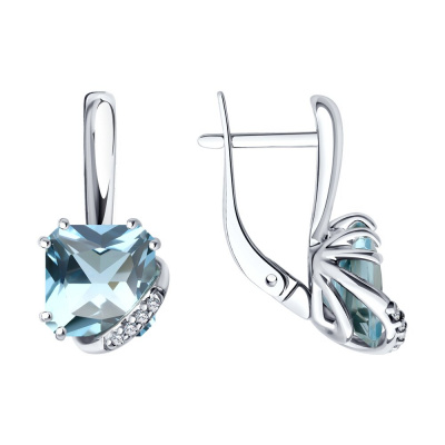 Серьги из серебра, Родированное серебро металл, проба 925, 2  Топаз Октагон 8*8 ; 8  Фианит недраг Круг 1