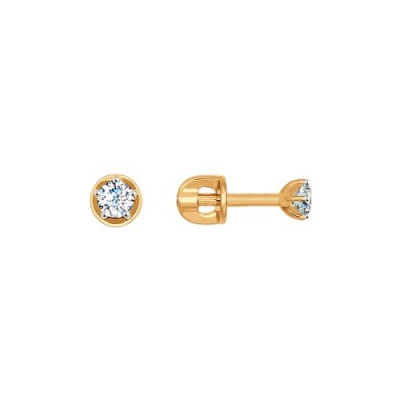 Серьги из золота, Красное золото металл, проба 585, 2  Фианит недраг Круг 3