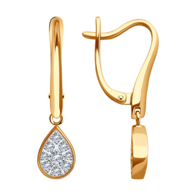 Серьги из золота, Красное золото металл, проба 585, 4  Фианит недраг Круг 1,25 ; 12  Фианит недраг Круг 1,5 ; 2  Фианит недраг Круг 2