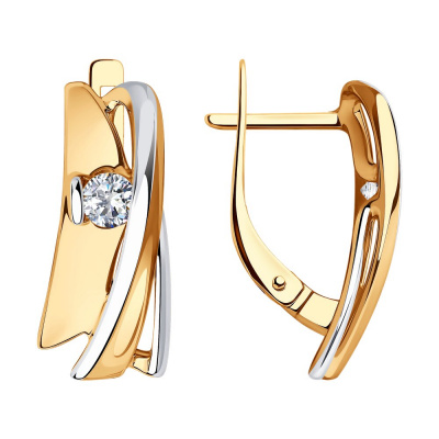 Серьги из золота, Красное золото металл, проба 585, 2  0,119 Фианит недраг Круг 3,5