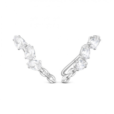 Серьги из серебра, Родированное серебро металл, проба 925, 6 Фианит Бесцветный Груша 6*4 0,706