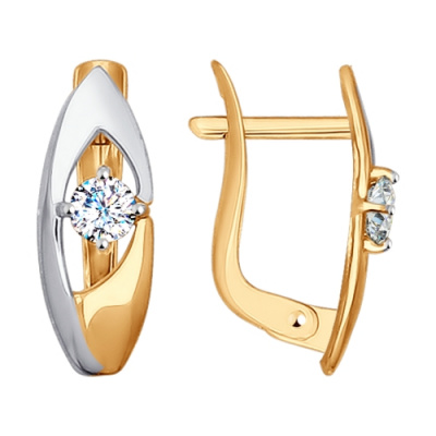 Серьги из золота, Красное золото металл, проба 585, 2   Фианит недраг Круг 3, Фианит
