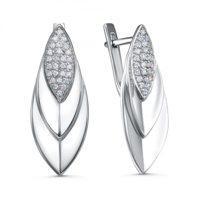 Серьги из серебра, Родированное серебро металл, проба 925, 54 Фианит Круг 1,00 0,096