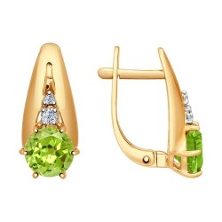 Серьги из золота, Красное золото металл, проба 585, 2  Фианит Круг 1,25 ; 2  Фианит Круг 2 ; 2  Хризолит Круг 6