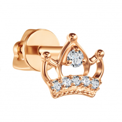 Серьги из золота, Красное золото металл, проба 585, 1 Фиан круг 1,75 0,009 б/цв ,5 Фиан круг 1,00 0,009 б/цв