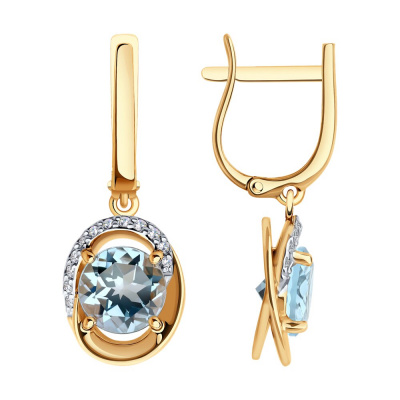 Серьги из золота, Красное золото металл, проба 585, 2   Топаз Круг 7 ; 24   Фианит недраг Круг 1