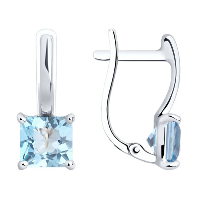 Серьги из золота, Белое золото металл, проба 585, 2   Топаз Октагон 6*6