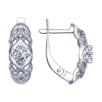 Серьги из серебра, Родированное серебро металл, проба 925, 2  Фианит недраг Круг 4 ; 24  Фианит недраг Круг 1, 24   Фианит недраг Круг 1 ; 2   Фианит недраг Круг 4