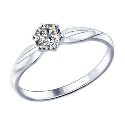 Кольцо из серебра, Родированное серебро металл, проба 925, 1  Фианит SWAROVSKI Круг 5