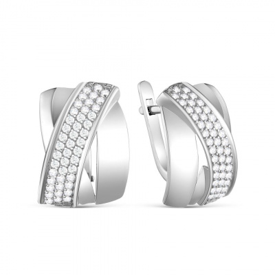Серьги из серебра, Родированное серебро металл, проба 925, 88 Фианит Круг 1.25 0.295