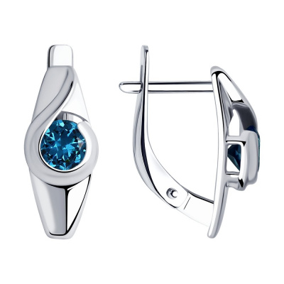 Серьги из серебра, Родированное серебро металл, проба 925, 2  Топаз Круг 5