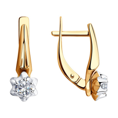 Серьги из золота, Красное золото металл, проба 585, 2  Фианит недраг Круг 3,5