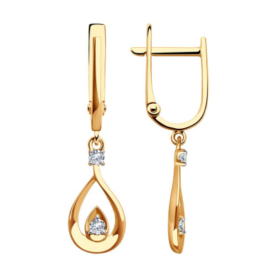 Серьги из золота, Красное золото металл, проба 585, 4  Фианит недраг Круг 2
