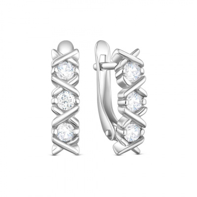 Серьги из серебра, Родированное серебро металл, проба 925, 6 Фианит круг 3.0 бесцветный 0.234