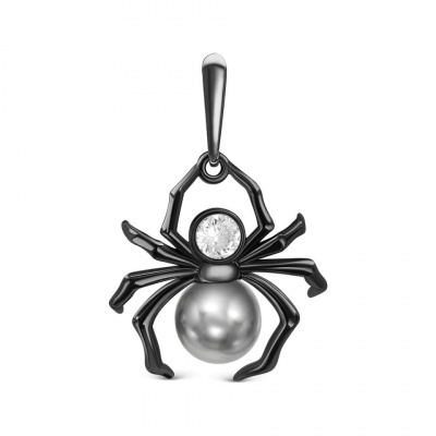 Подвеска из серебра, Чернёное серебро металл, проба 925, 1 Жемчуг Swarovski имит. Серый Круг 7 0,250; 1 Фианит Бесцветный Круг 3,5 0,100