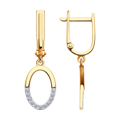 Серьги из золота, Красное золото металл, проба 585, 22   Фианит недраг Круг 1, 22  0,040 Фианит недраг Круг 1