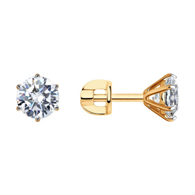 Серьги из золота, Красное золото металл, проба 585, 2   Фианит недраг Круг 6