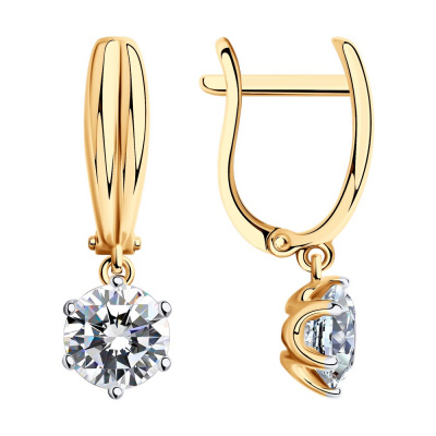 Серьги из золота, Красное золото металл, проба 585, 2  Фианит недраг Круг 6