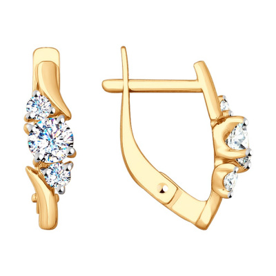 Серьги из золота, Красное золото металл, проба 585, 4  Фианит недраг Круг 2,25 ; 2  Фианит недраг Круг 4